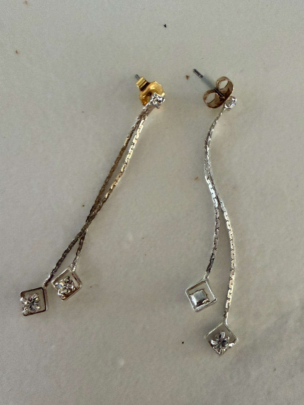 Sterling Silver Drop Twin-Chain Dangle Earrings with Crystal Accents dainty